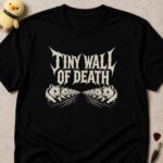 Black t-shirt printed TINY WALL OF DEATH above two rows of hamsters charging at each other