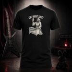 THE NIGHT SHIFT reaper with a baby bottle t-shirt shown on a ghost mannequin, black, front view