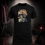 I AM INTO METAL chemistry pun with iron ore t-shirt shown on a ghost mannequin, black, front view
