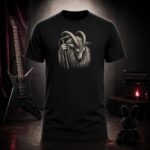 goat vocalist at a microphone t-shirt shown on a ghost mannequin, black, front view