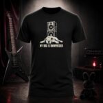 MY DOG IS UNIMPRESSED bored dog and speakers t-shirt shown on a ghost mannequin, black, front view