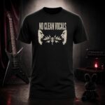 NO CLEAN VOCALS two screaming faces t-shirt shown on a ghost mannequin, black, front view