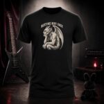 RESTING RIFF FACE gargoyle in earphones t-shirt shown on a ghost mannequin, black, front view