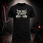 TINY WALL OF DEATH charging hamsters t-shirt shown on a ghost mannequin, black, front view