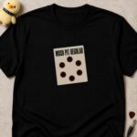 Black t-shirt printed with a loyalty card reading MOSH PIT REGULAR, every slot punched out