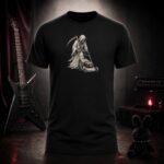 grim reaper mowing the lawn t-shirt shown on a ghost mannequin, black, front view