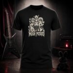 MOSH POTATO crowd of angry potatoes t-shirt shown on a ghost mannequin, black, front view