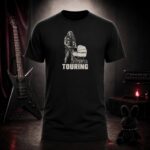 TOURING tattooed dad with a pram t-shirt shown on a ghost mannequin, black, front view