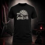 STILL MOVING spiked tortoise t-shirt shown on a ghost mannequin, black, front view