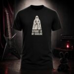 SPOOKY IS MY BASELINE unimpressed ghost t-shirt shown on a ghost mannequin, black, front view