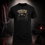 NORMAL MUSIC SCARES ME hiding behind a sofa t-shirt shown on a ghost mannequin, black, front view