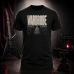 WARDROBE bat on a rail of black clothes t-shirt shown on a ghost mannequin, black, front view