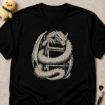 Black t-shirt printed with a dragon coiled around a stack of guitar amplifiers