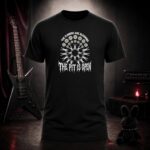 THE FLOWERS ARE BLOOMING THE PIT IS OPEN daisy circle pit t-shirt shown on a ghost mannequin, black, front view