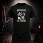 METAL AGAINST THE MUNDANE office worker in headphones t-shirt shown on a ghost mannequin, black, front view