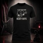 A SOFT HEART NEEDS HEAVY RIFFS heart with a guitar t-shirt shown on a ghost mannequin, black, front view