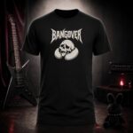BANGOVER skull neck pillow t-shirt shown on a ghost mannequin, black, front view