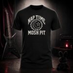 NAP TIME IS MY MOSH PIT moon and thorns t-shirt shown on a ghost mannequin, black, front view