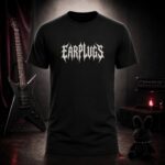 EARPLUGS death metal logo t-shirt shown on a ghost mannequin, black, front view
