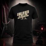 A WALL OF DEATH IS JUST A HUG WITH A RUNNING START t-shirt shown on a ghost mannequin, black, front view